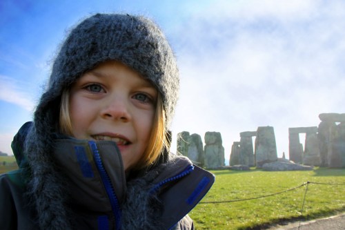 Eli wearing a knit hat at Stonehenge