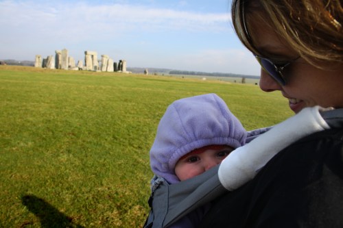 Sawyer in a sling at Stonehenge