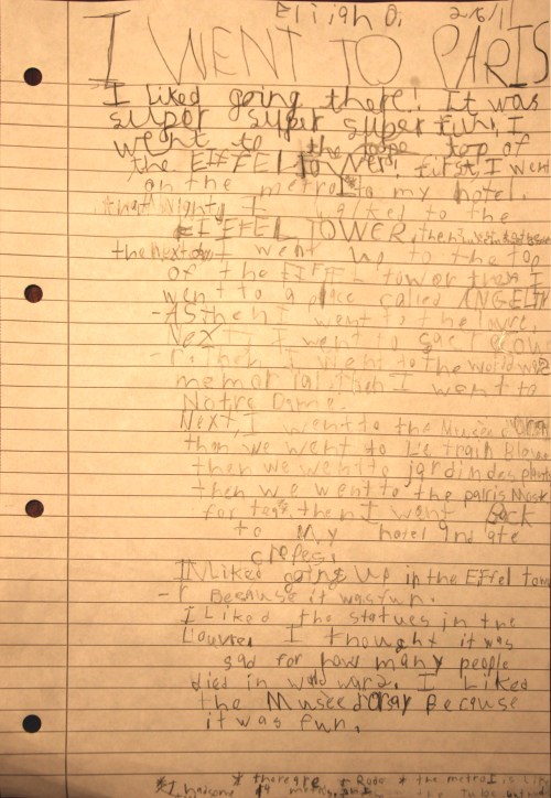 A page of Eli's homework